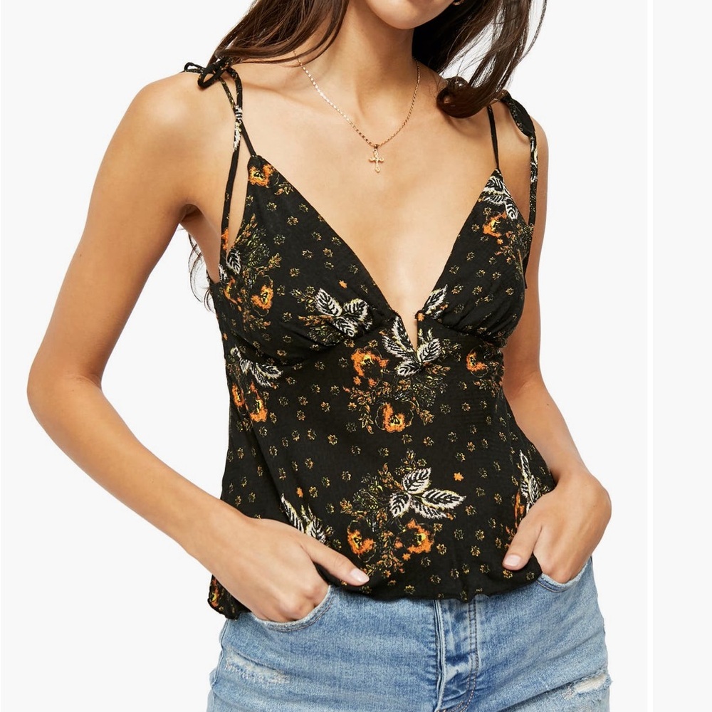 Free People Women’s Black & Orange Floral Camisole